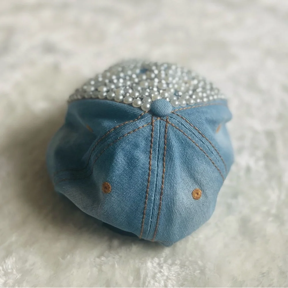 Y2K Blue Rhinestone Baseball Hat - Picture 2 of 10